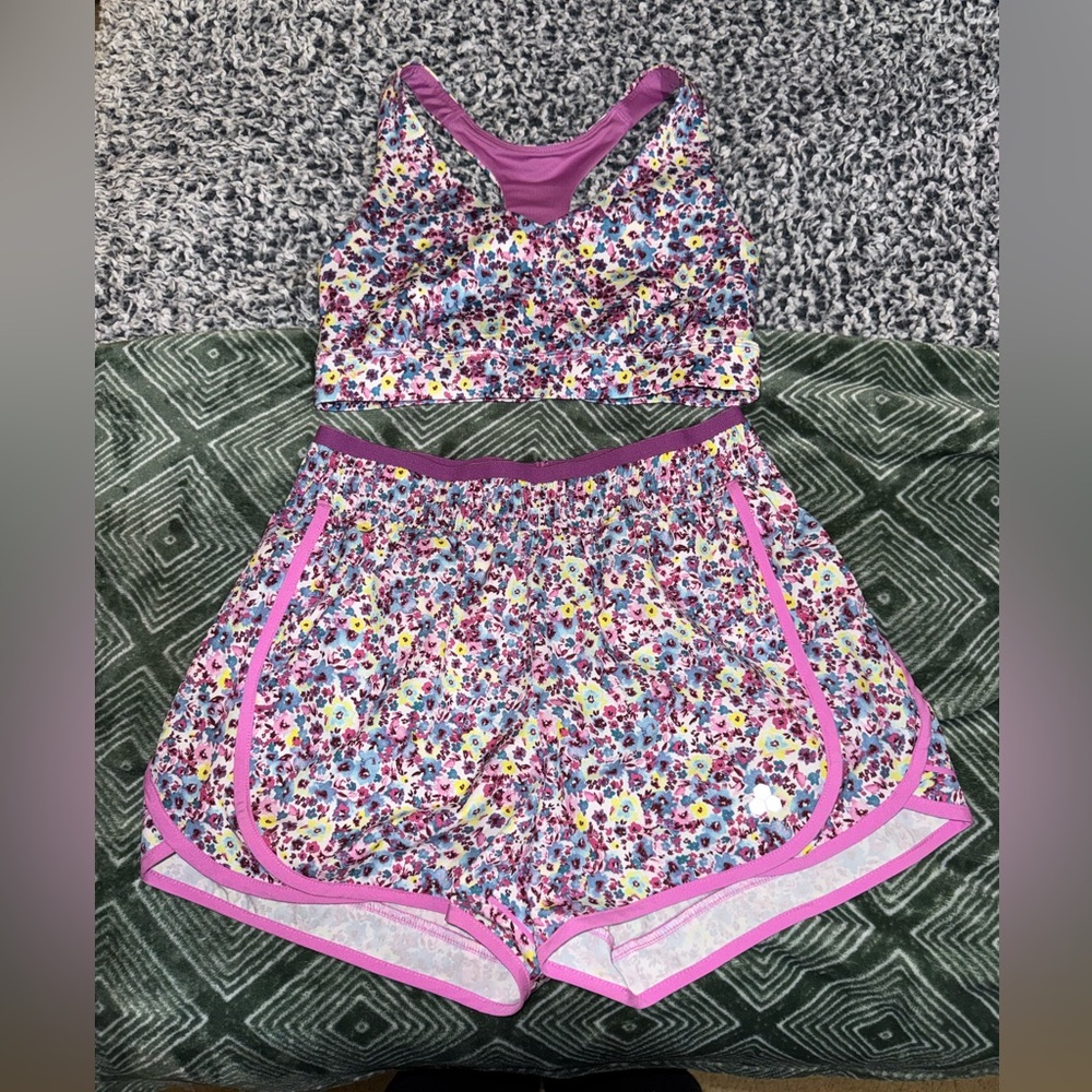 Floral Sports Bra and Shorts Set
